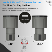 Swigzy Car Cup Holder Expander Adapter - Holds Hydro Flask, Yeti, Nalgene, Large 32/40oz. Bottles & Big Drinks - Gray