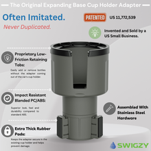 Swigzy Car Cup Holder Expander Adapter - Holds Hydro Flask, Yeti, Nalgene, Large 32/40oz. Bottles & Big Drinks - Gray