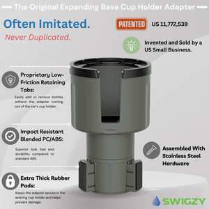 Swigzy Car Cup Holder Expander Adapter - Holds Hydro Flask, Yeti, Nalgene, Large 32/40oz. Bottles & Big Drinks - Gray