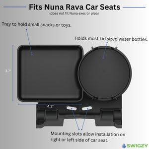 Cup Holder and Snack Tray for Nuna Rava Car Seats - Holds Most Kids Water Bottles - Makes Snacks and Drinks Easy to Reach - Food Safe ABS - Dishwasher Safe