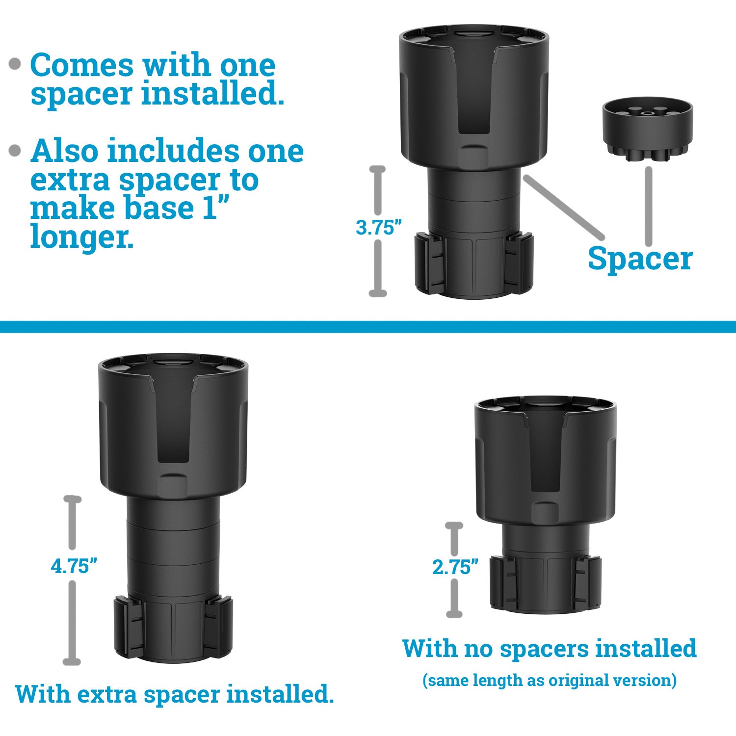 Integral Car Cup Holder Expander Adapter With Adjustable Base for